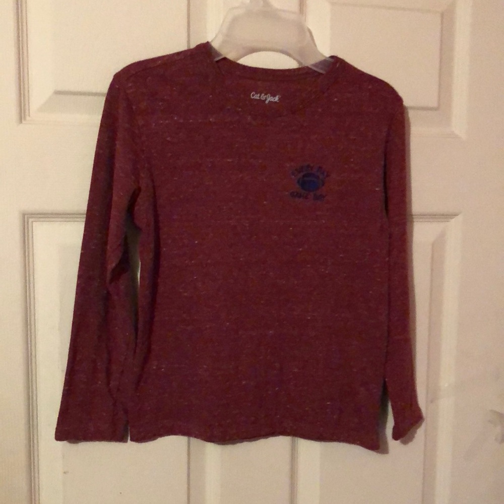 Cat & Jack Football Themed Maroon Long Sleeve T-Shirt Boys Small S 6/7
